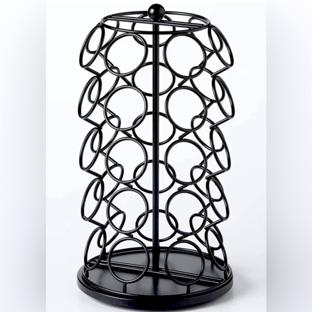 Black Metal K Cup 35 Pod Holder. Lazy Suzan Spins 360 Degrees. Contemporary Look